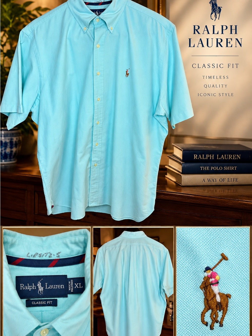 Ralph Lauren Light Aqua Short-Sleeve Button-Down Polo Shirt